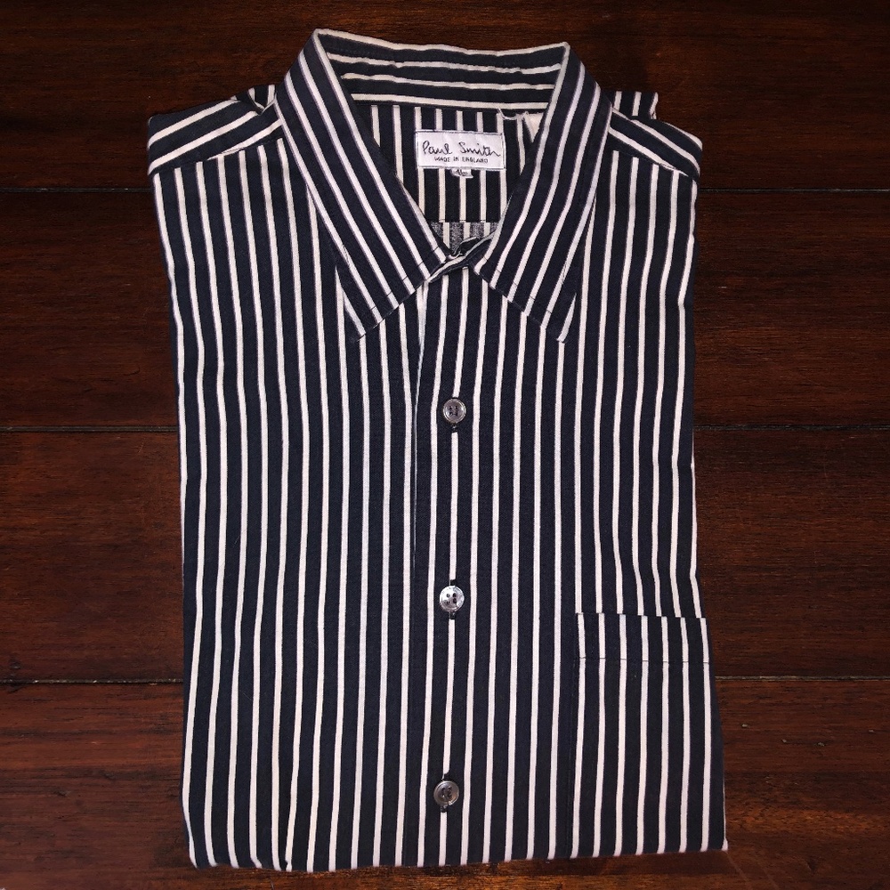 PAUL SMITH Black & White Striped Dress Shirt / MID 80s